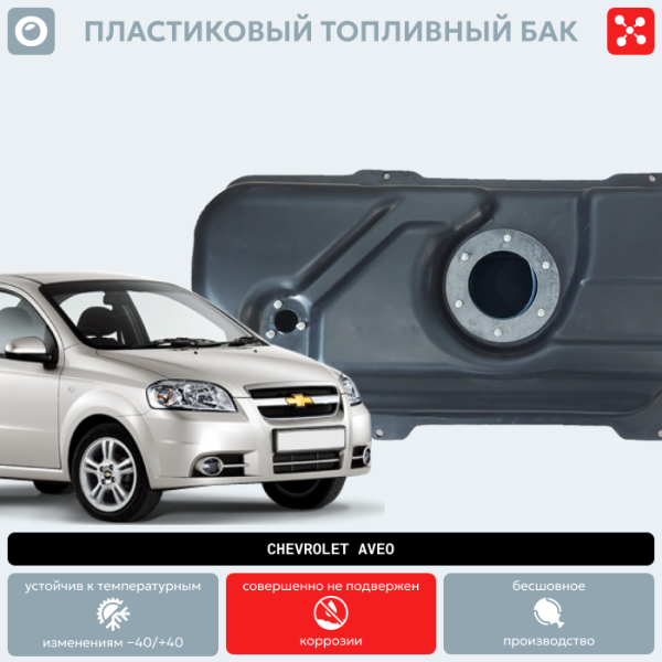 Купить Пластиковый топливный бак Chevrolet Aveo, 2002-2011 г.в. (BP) -  43 л. Пластиковый топливный бак Chevrolet Aveo, 2002-2011 г.в. (BP) -  43 л.