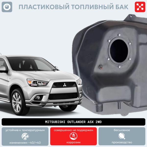 Пластиковый топливный бак Mitsubishi  Outlander ASX 2WD. (BP) -  50 л.